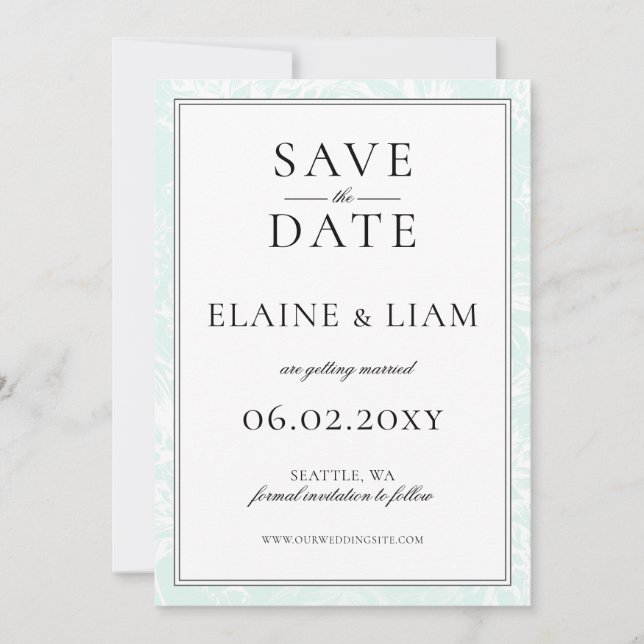 Elegante Mongram Mint Floral Wedding Save The Date (Vorderseite)