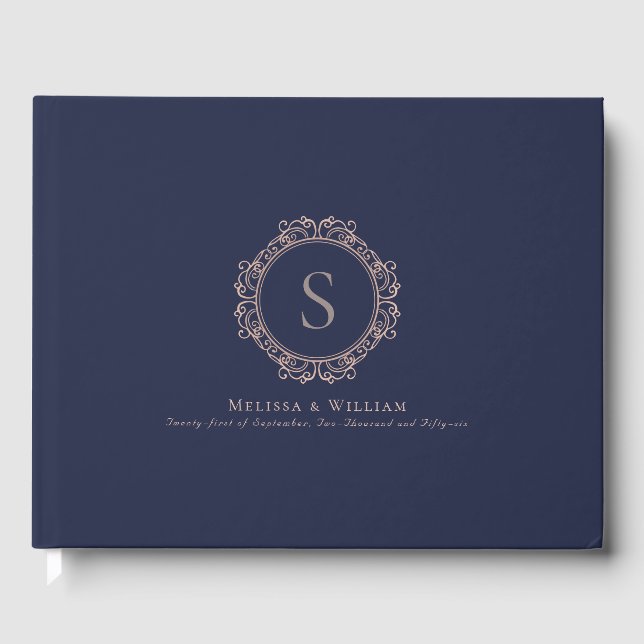 Elegante Mongram Navy Blush Wedding Modern Gästebuch (Vorderseite)