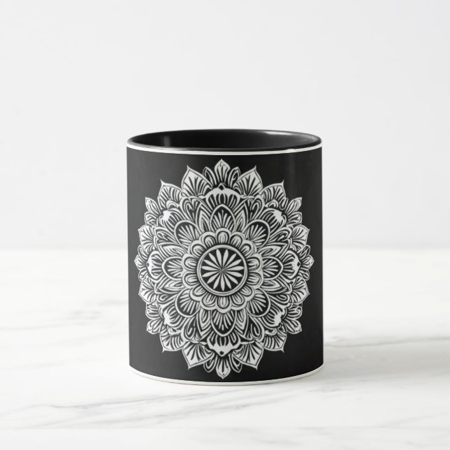 Elegante monochromatische Mandala-Tasse Tasse (Zentrum)