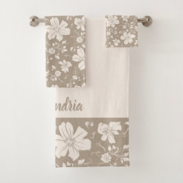 elegante monochrome Blumenmuster Badhandtuch Set