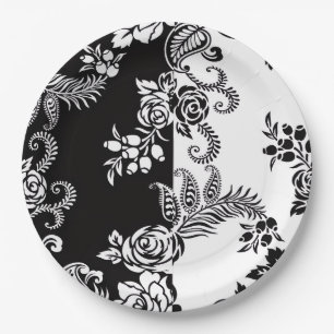 Elegante monochrome Blumenparty-Teller aus Papier Pappteller