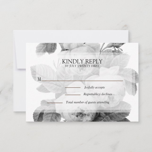 Elegante monochrome Vintage französische Rose RSVP Karte (Vorderseite)