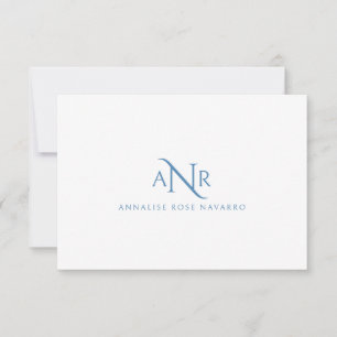 Elegante Monogram 3 Erstname Blue Note Card Mitteilungskarte