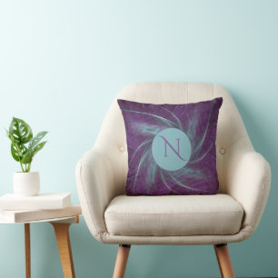 Elegante Monogram Abstrakt Spiral Lila Aquamarin Kissen