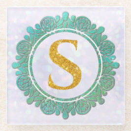 Elegante Monogram Anfangsbuchstaben mit Mandala Glasuntersetzer