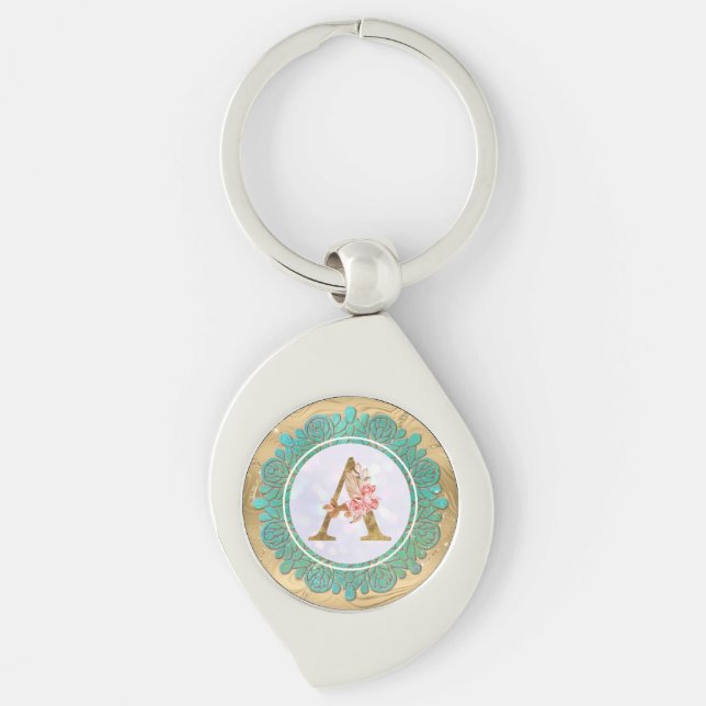 Elegante Monogram Anfangsbuchstaben mit Mandala Schlüsselanhänger (Vorderseite)