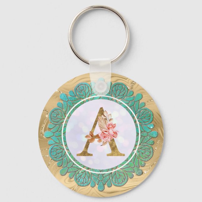 Elegante Monogram Anfangsbuchstaben mit Mandala Schlüsselanhänger (Vorderseite)