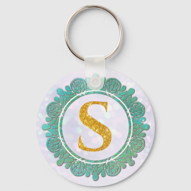 Elegante Monogram Anfangsbuchstaben mit Mandala Schlüsselanhänger (Vorderseite)