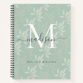 Elegante Monogram Aquamarine botanische Blätter Gi Notizbuch
