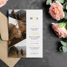 Elegante Monogram Asymmetrische Fotos Hochzeitsgol