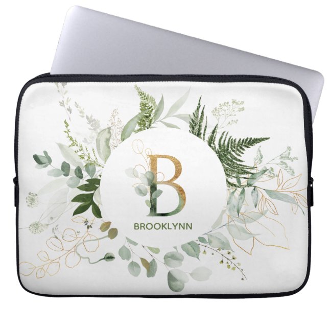 Elegante Monogram B Fern & Sukkulent Laptop-Sieb Laptopschutzhülle (Vorderseite)