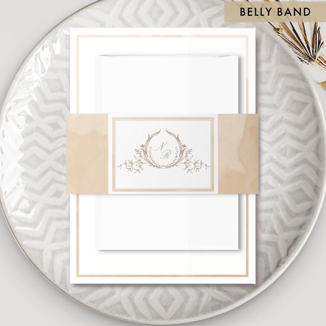 Elegante Monogram Beige Cream Watercolor Hochzeit Einladungsbanderole (Von Creator hochgeladen)