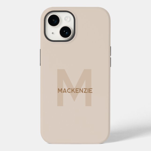 Elegante Monogram Beige Gold Moderne Typografie Na Case-Mate iPhone 14 Hülle (Rückseite)