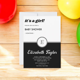 Elegante monogram Black and White Chic Baby Dusche Einladung
