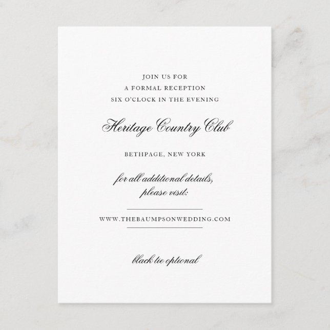 Elegante Monogram Black and White Empfang Wedding Begleitkarte (Vorderseite)