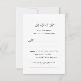Elegante Monogram Black and White Script Wedding RSVP Karte