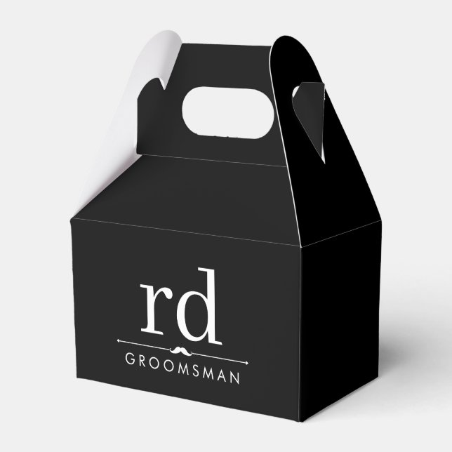 Elegante Monogram Black and White Trauzeugen Gift Geschenkschachtel (Vorderseite)