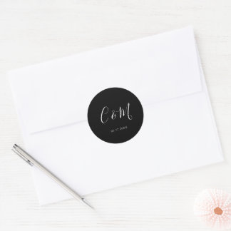 Elegante Monogram Black and White Wedding Runder Aufkleber