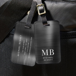 Elegante Monogram Black Brushed Metallic Gepäckanhänger