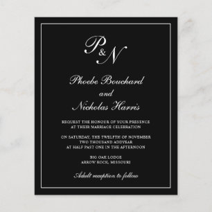 Elegante Monogram Black Budget Einladung zur Hochz