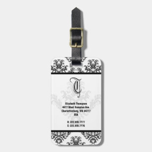 Elegante Monogram Black Damask Gepäckmarke Gepäckanhänger