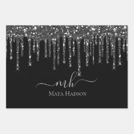 Elegante Monogram Black Glitzer Tropfen Geschenkpapier Set
