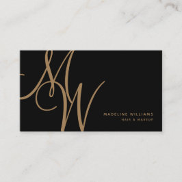 Elegante Monogram Black Gold Moderne Skriptinitial Visitenkarte