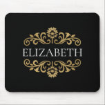 Elegante Monogram Black Gold Office School Mousepad<br><div class="desc">Ein elegantes Schwarz und Gold blühte Mousepad für Ihr Büro oder zurück zur Schule. Fügen Sie Ihren Namen zwischen den goldenen Blüten auf der Vorderseite geblüht. Entworfen für Sie von BlackBerry Boulevard.</div>