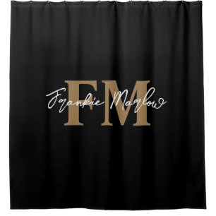 Elegante Monogram Black Gold Script Name Chic Duschvorhang