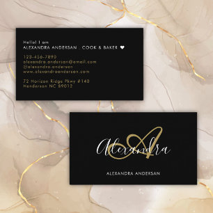 Elegante Monogram Black Gold Script Name Visitenkarte