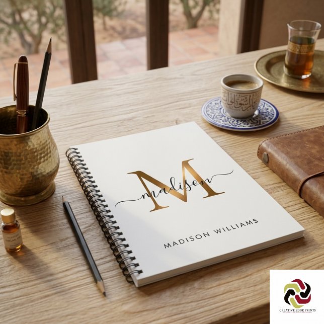 Elegante Monogram Black Gold Script Office School Notizblock (Elegant Monogram Black Gold Script Office School Notebook
)