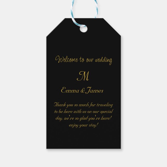 Elegante Monogram Black & Gold Script Vielen Dank Geschenkanhänger (Vorderseite)