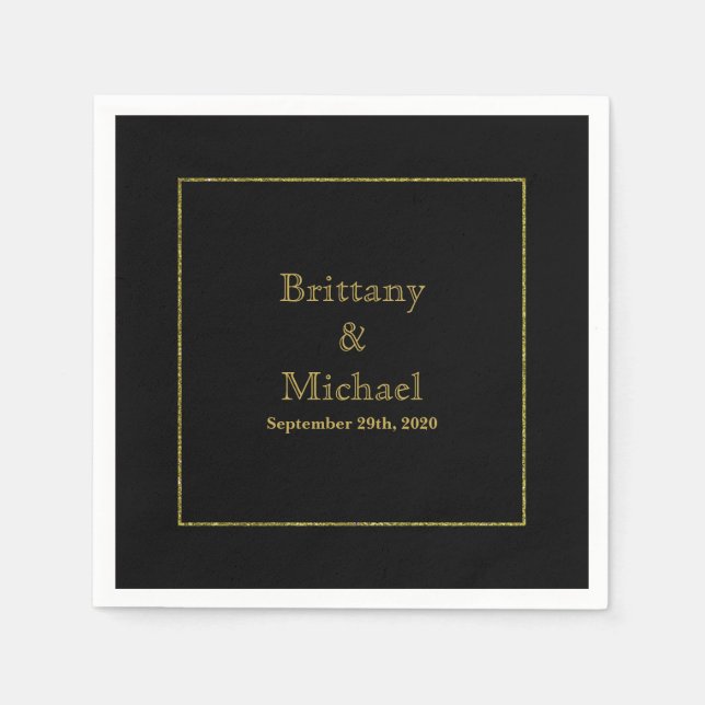 Elegante Monogram Black Gold Wedding Napkins Serviette (Vorderseite)