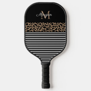 Elegante Monogram Black Leopard Animal Print Pickleball Schläger