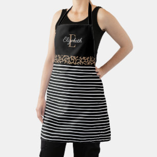 Elegante Monogram Black Leopard Animal Print Schür Schürze