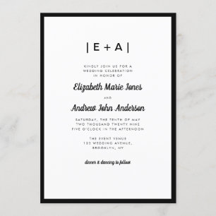 Elegante Monogram Black Modern Bold Wedding Einladung