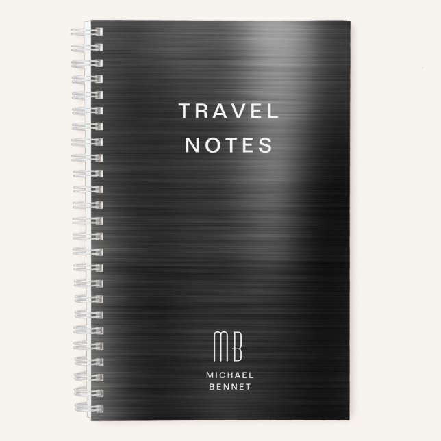 Elegante Monogram Black Travel Notizbuch (Vorderseite)