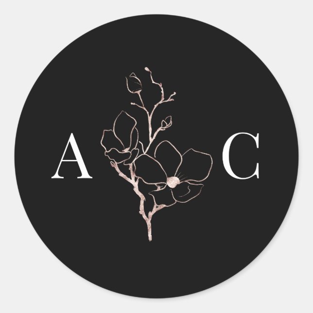 Elegante Monogram Black Wedding Umschlag Aufkleber (Vorderseite)