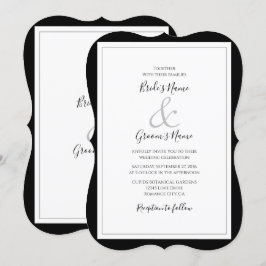 Elegante Monogram Black & White Wedding Einladung