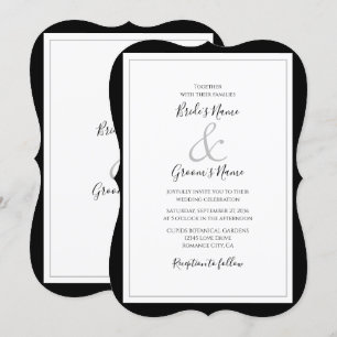 Elegante Monogram Black & White Wedding Einladung