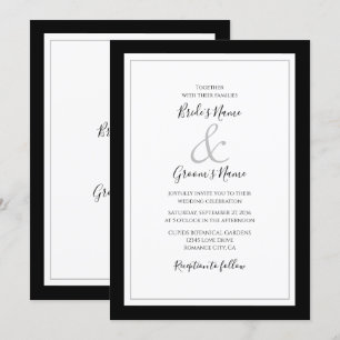 Elegante Monogram Black & White Wedding Einladung
