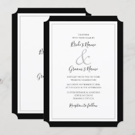Elegante Monogram Black & White Wedding Einladung