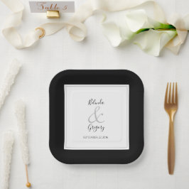 Elegante Monogram Black & White Wedding Pappteller