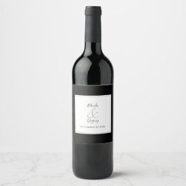 Elegante Monogram Black & White Wedding Weinetikett