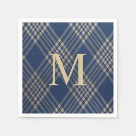 Elegante Monogram Blue and Tan Kariert Serviette