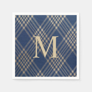 Elegante Monogram Blue and Tan Kariert Serviette