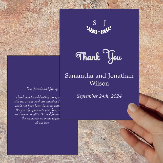 Elegante Monogram Blue Jewel Tone Dankeschön Card Einladung (Von Creator hochgeladen)