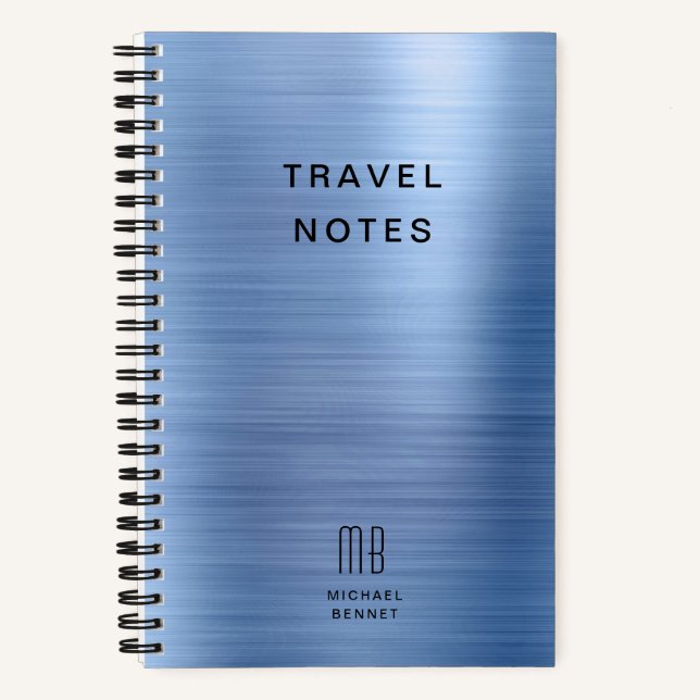 Elegante Monogram Blue Travel Notizbuch (Vorderseite)