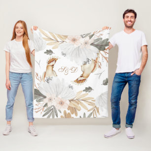 Elegante Monogram Boho Aquarellfarben Blume & Vöge Fleecedecke