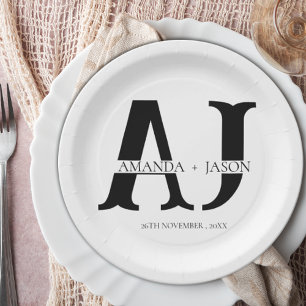 Elegante Monogram Bride Groom Names Wedding Party Pappteller